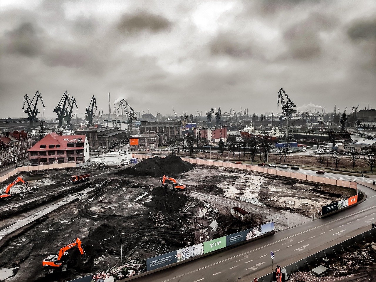 Industrial brownfield site aerial view
